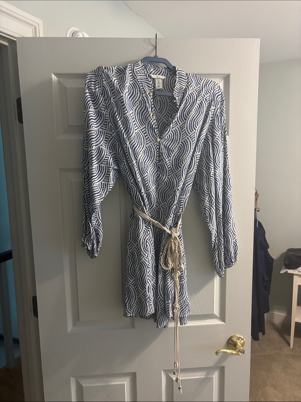 Blue & White Printed Wrap Romper with Rope Belt H&M